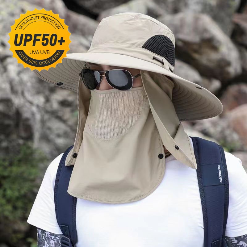 พร้อมส่ง หมวกกันแดด 100% หมวกปีกกว้างสำหรับฤดูใบไม้ผลิและฤดูร้อน กันแดด UPF50+ หมวกกันแดดสำหรับเดินป่าและตกปลากลางแจ้ง