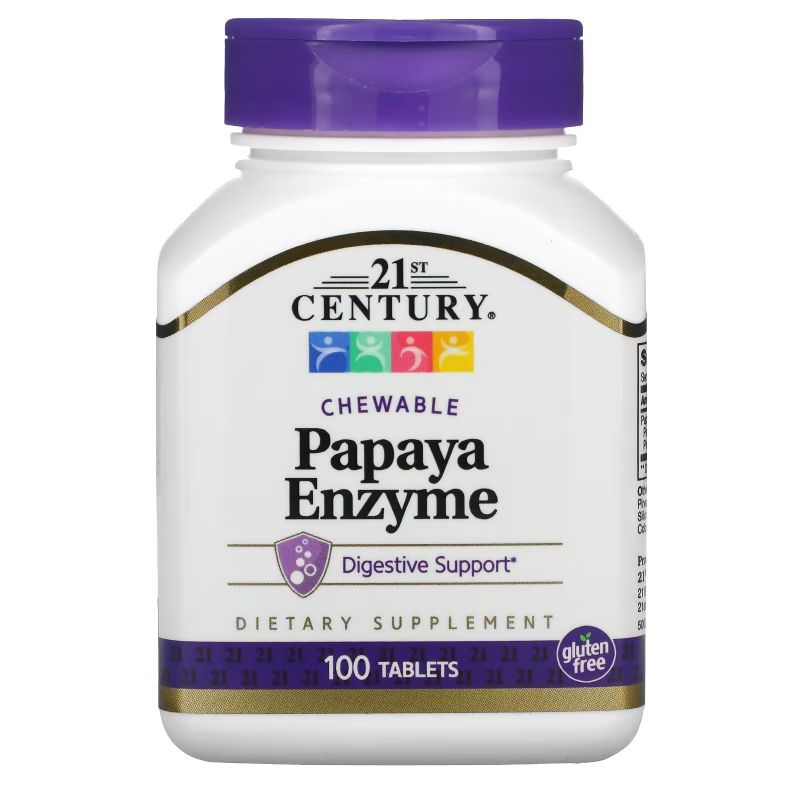 เอนไซม์มะละกอ 21st Century, Papaya Enzyme, Chewable, 100 Tablets