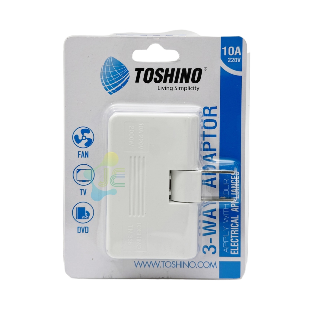 TOSHINO ปลั๊กพับได้ 3 ทาง 10A รุ่น TN-335 ขาพับได้ 180 องศา เต้ารับ ปลั๊กแปลง สามทาง