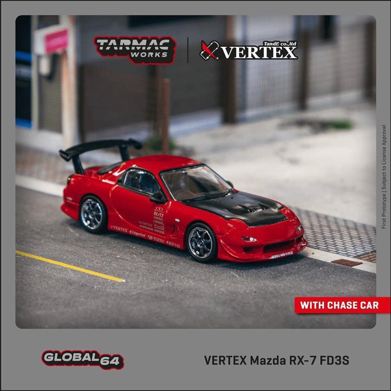 🔹VERTEX Mazda RX-7 FD3S Red T64G-022-RE Scale 1:64 ยี่ห้อ Tarmac Works