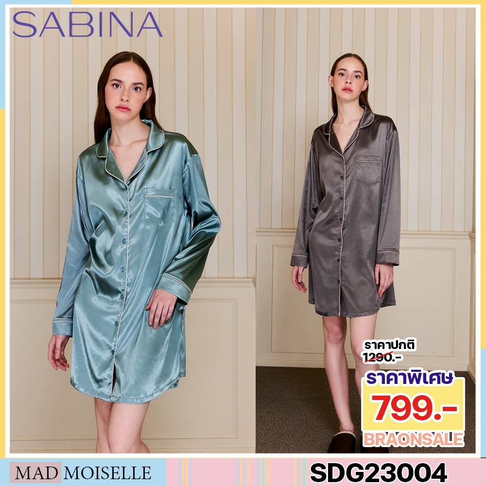 รหัส SDG23004 SABINA Nightwear ชุดนอนกระโปรง ผ้าซาติน แขนยาว night