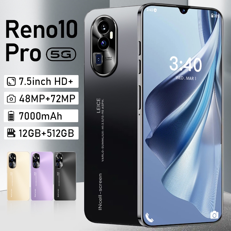 โทรศัพท์ Reno 10Pro มือถือ 12+512GB Android 5G 7.5 นิ้ว cellphone หน้าจอขนาดใหญ่ HD smartphone