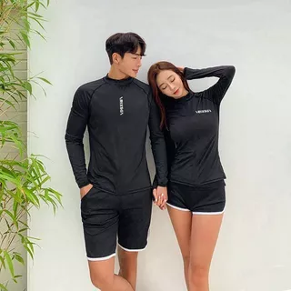ชุดว่ายน้ำผู้หญิง ทูพีช แขนยาว สีดํา กันuv ชุดว่ายน้ําคู่ สไตล์สปอร์ต ผ้าแห้งเร็ว#0319