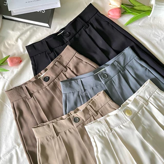 BUNNY.CUTIE studio : รุ่น Bekky Pants กางเกงขายาว ทรงกระบอกใหญ่ งานกระดุม ผ้าพริ้ว ทิ้งตัว ใส่สบาย (XS-XXL)