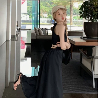 aililai1688 เดรสกระโปรงยาว สายเดี่ยว โชว์เอวข้างหลัง เดรสเข้ารูป ดีไซน์สวย สไตล์สาวหวาน ลูกคุณหนู