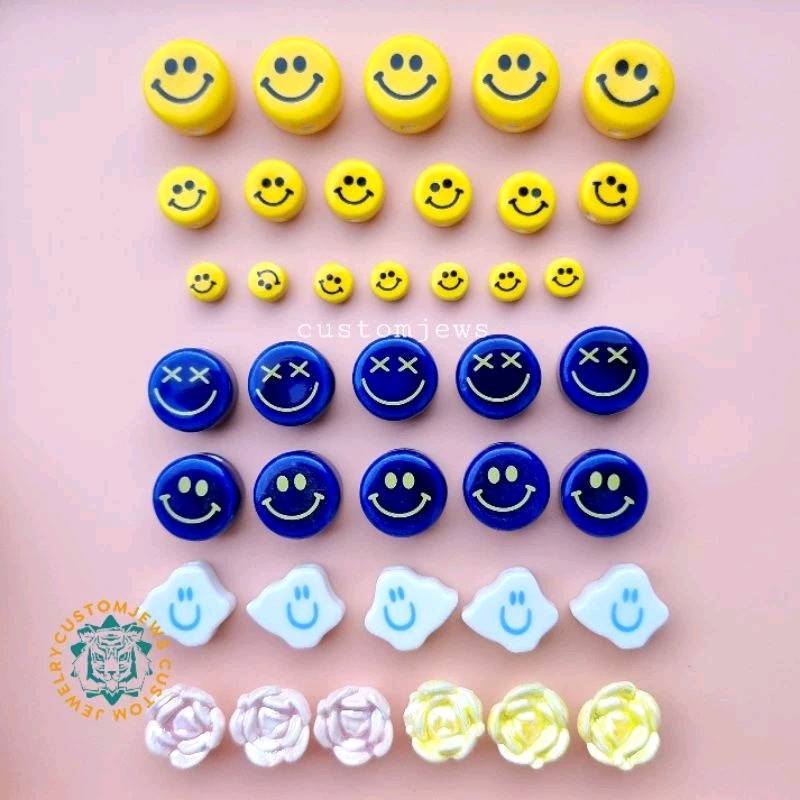 (ราคาส่ง6.-) ลูกปัดอมยิ้มหน้าเหลือง ลูกปัดเซรามิก ลูกปัดหน้ายิ้ม ลูกปัดกุหลาบ