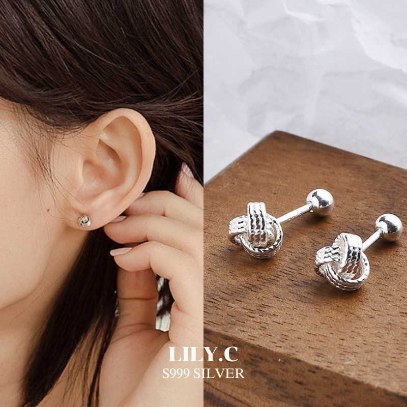 ✅พร้อมส่ง🔥 LILY.C ต่างหูเงิน  S999 ต่างหูตะกร้อเงิน S999 Silver Ball Screw Earrings Jewelry