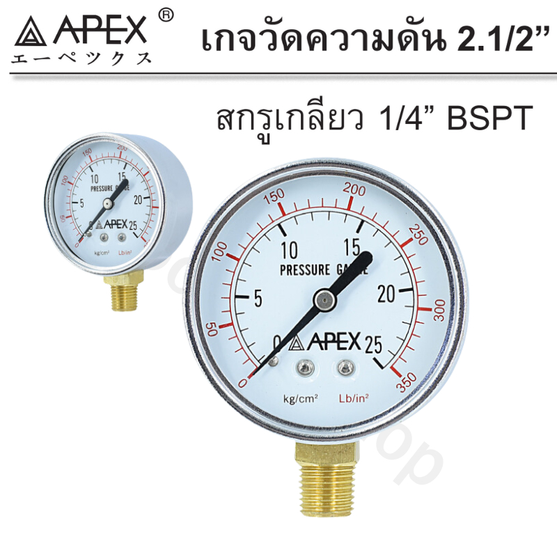 APEX เกจวัดความดัน Pressure Gauge หน้าปัด 2.1/2" เกลียว 1/4" (2 หุน)