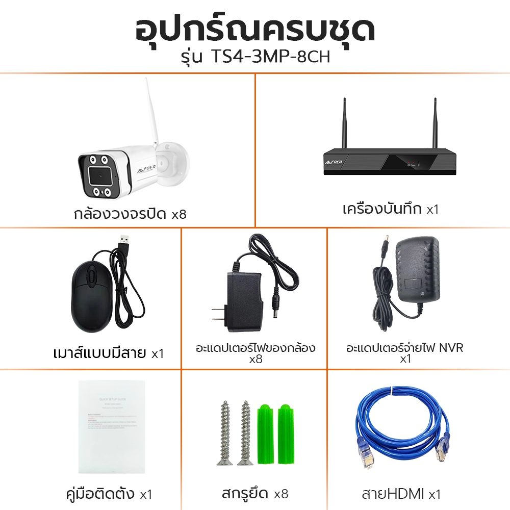 FFVISION ชุดกล้องวงจรปิดไร้สาย รุ่น 3M Lite 4CH/8CH กล้องวงจรปิด wifi ไม่มีเน็ตก็ใช้ได้ กล้องวงจรปิดไร้สาย โต้ตอบได้