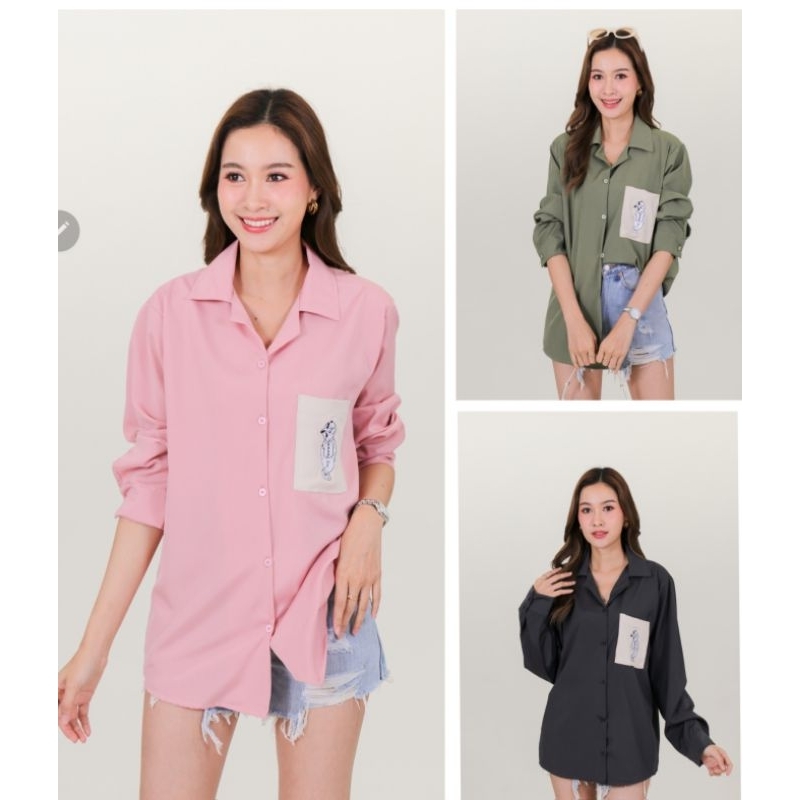 เสื้อฮาวายแขนยาวติดกระเป๋างานปักผ้าใหมอิตตาลี่รอบอก42นี้วยาว27นี้ว