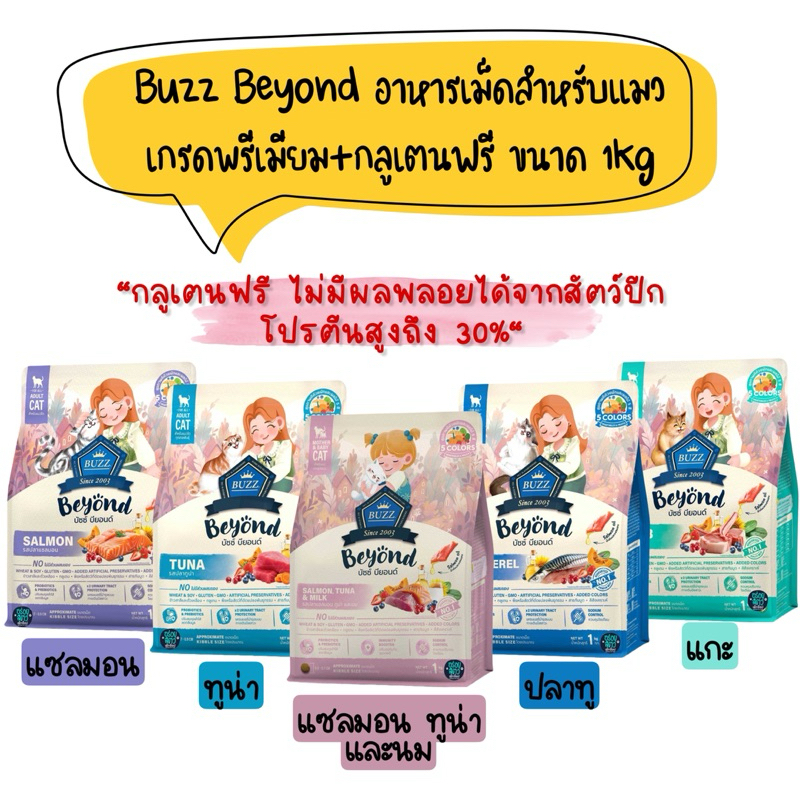 Buzz Beyond อาหารเม็ดสำหรับแมว เกรดพรีเมียม+กลูเตนฟรี ไม่เค็ม ขนาด 1kg