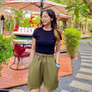 กางเกงขาสั้น เอว24-54นิ้ว ผ้าไหมอิตาลี/ผ้าลินิน ผู้หญิง สาวอวบ สาวอ้วน ตัวใหญ่ เอิร์ธโทน Earthtone Oversize