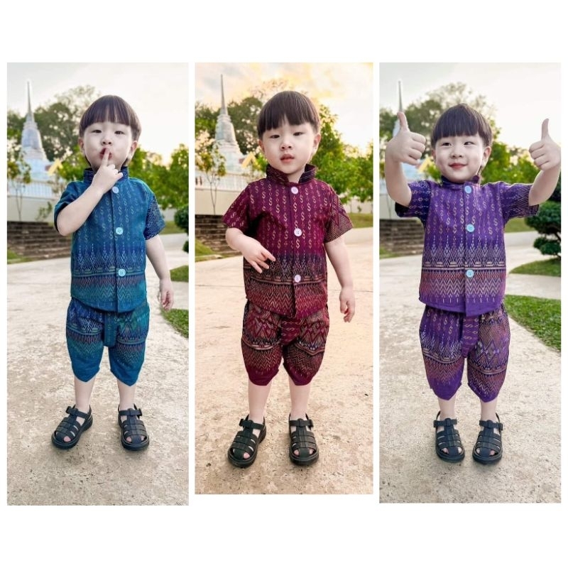 ⚡️พร้อมส่ง🚙..📍ชุดไทยเด็กรุ่นใหม่คอจีน⚡️ เซต 2 ชิ้น(เสื้อ+กางเกง)📍⚡️