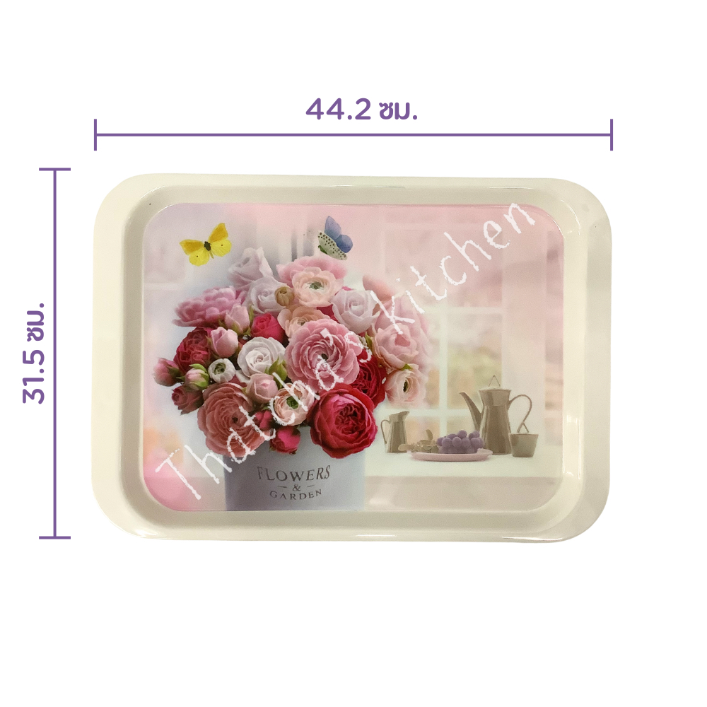 (Gold Fancy) ถาดเหลี่ยม ลายดอกไม้ เนื้อเมลามีน ขนาด 44 x 31.3 ซม.