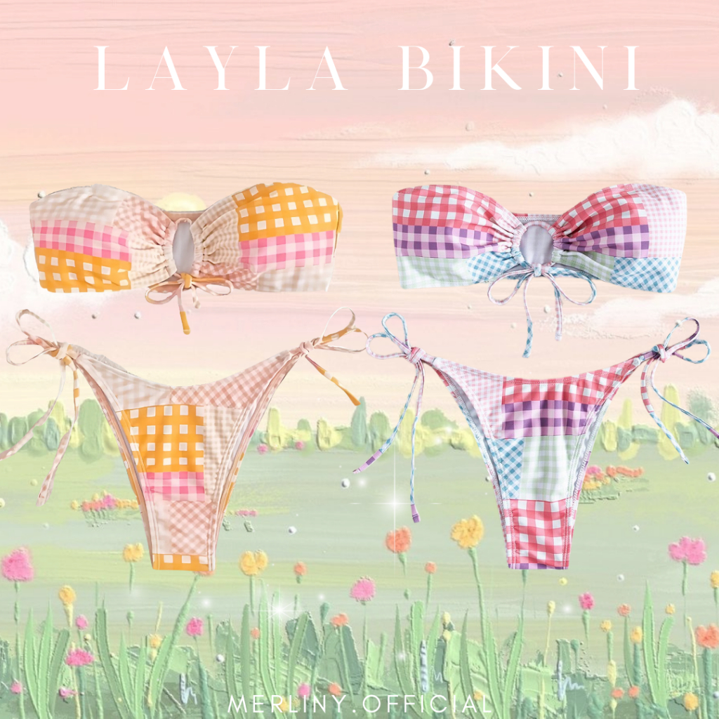 [พร้อมส่ง] Layla bikini บิกินี่เกาะอก ผูกคอได้ กางเองผูก บิกินี่น่ารัก