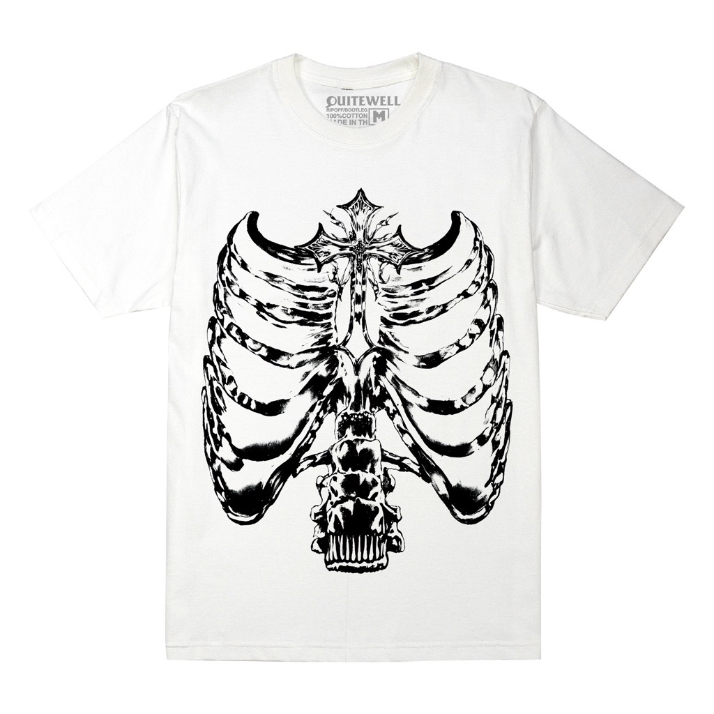 239 RIB WING BLACK QUITEWELL เสื้อ ผู้ชาย oversize วินเทจ สีขาว คอฟิต โครงกระดูก