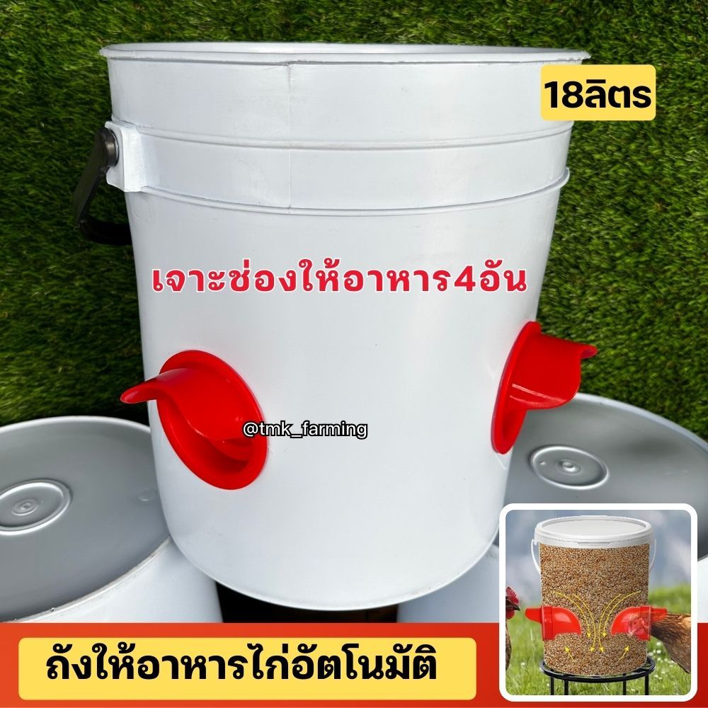 ถังอาหารไก่อัติโนมัติ 18ลิตร พร้อมใช้งาน 4ช่อง เจาะพร้อมใช้งาน ไม่ต้องเติมอาหารบ่อย
