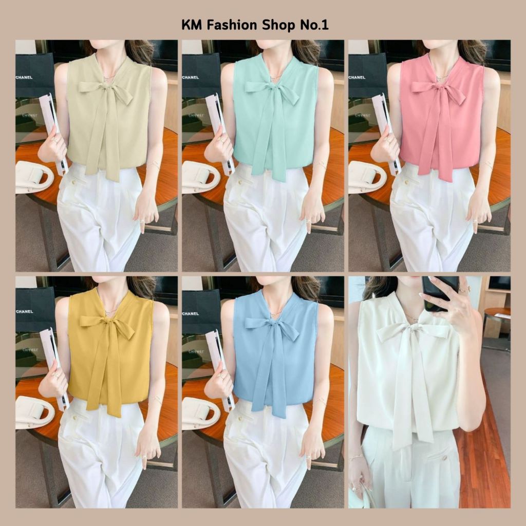 เสื้อคอผูกโบว์ น่ารักใส่สบาย แขนกุด ใส่สูททับใส่ทำงานได้M-XL