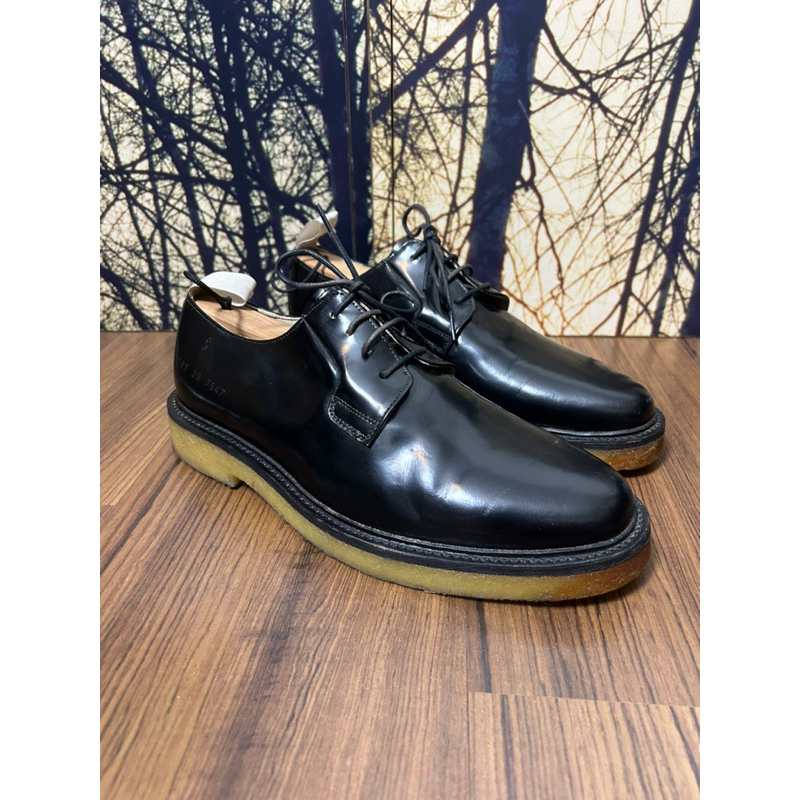 black leather derdy plain toe shoes common project made in italy