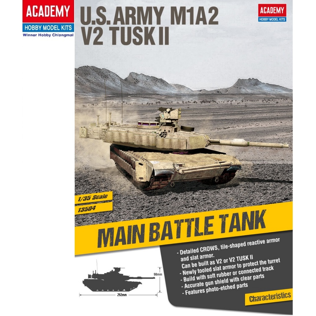 โมเดลรถถัง Academy 13504 U.S. Army M1A2 V2 Tusk II scale 1/35