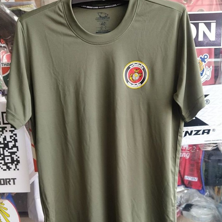 เสื้อเขียวทหารสกรีนโลโก้นาวิกโยธินและกองทัพเรือ(คอกลมสีพื้น)