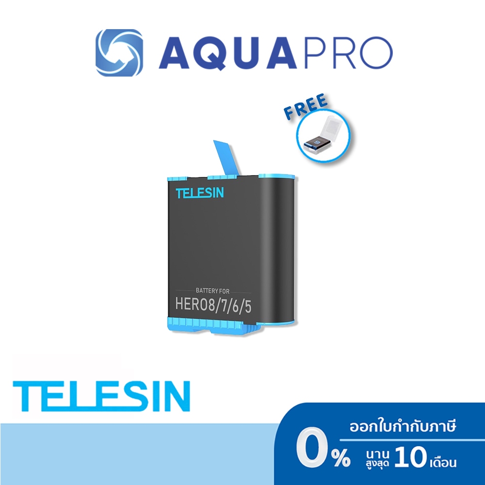 Telesin GoPro 8 / 7 / 6 / 5 Black Battery ฟรีกล่องแบต รับประกัน 1 ปี By Aquapro