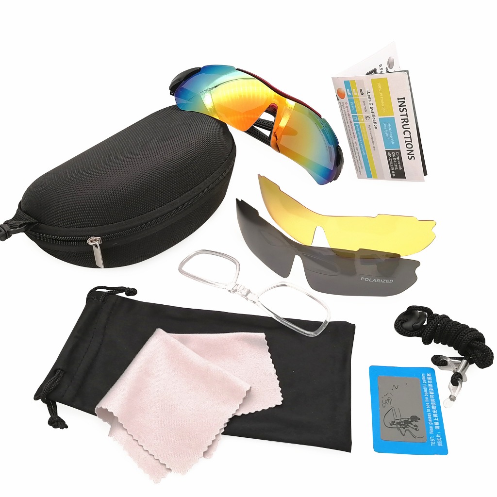 แว่นตาเปลี่ยนเลนส์ได้ 3 แบบ Polarized แว่นตาสำหรับกีฬากลางแจ้ง ปั่นจักรยาน แว่นตากันแดด พร้อมกล่องใส่ครบชุด