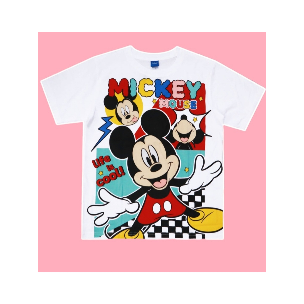 เสื้อยืดสีขาวคอตตอน เสื้อผ้าลายการ์ตูนลิขสิทธิ์แท้ เด็กผู้หญิง/ผู้ชาย เสื้อแขนสั้น MICKEY MOUSE T-Sh
