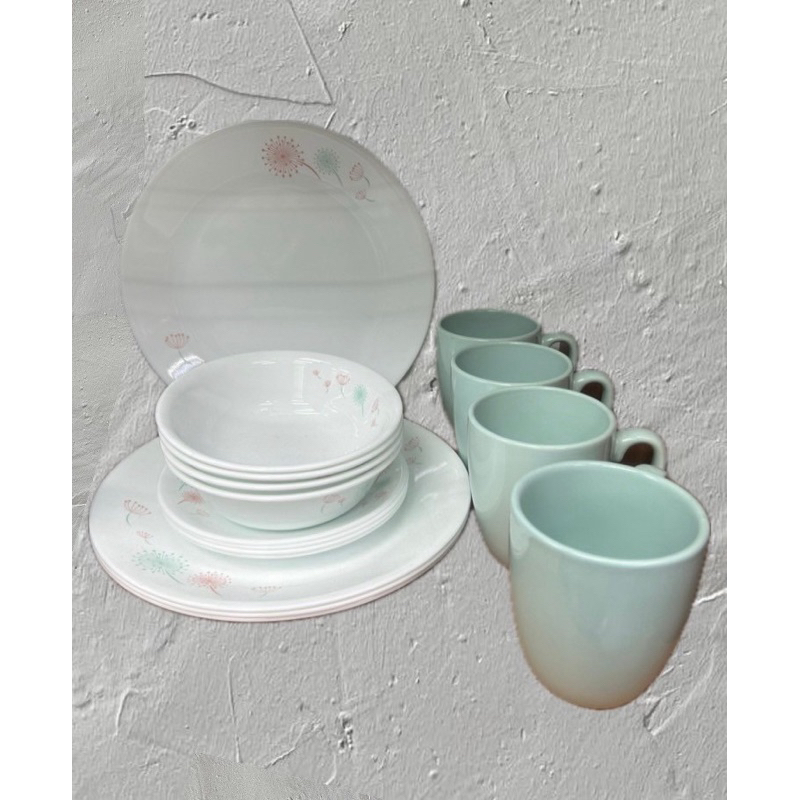 🌴🌴 CORELLE ชุดจาน เซต 16 ชิ้น ลาย Dandelion🪴🪴 เเบรนด์ชั้นนำจากอเมริกา 💕💕