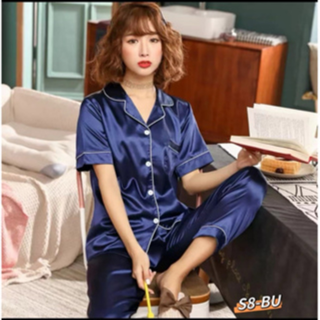 🌈NEW🌈 🚚CODกางเกงขายาว  ชุดนอนผ้าลื่น เซ็ท 2 ชิ้น นุ่ม ชุดนอนผ้าซาตินขายาว ชุดนอนฤดูร้อนของผู้หญิง ผ้าดี สินค้าคุณภาพดี - รูปที่ 7