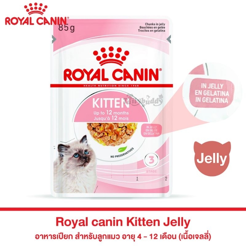 Royal canin Kitten (Jelly) รอยัลคานินอาหารเปียก สำหรับลูกแมว สำหรับลูกแมว อายุ 4 - 12 เดือน (เนื้อเจลลี่) (85g)

