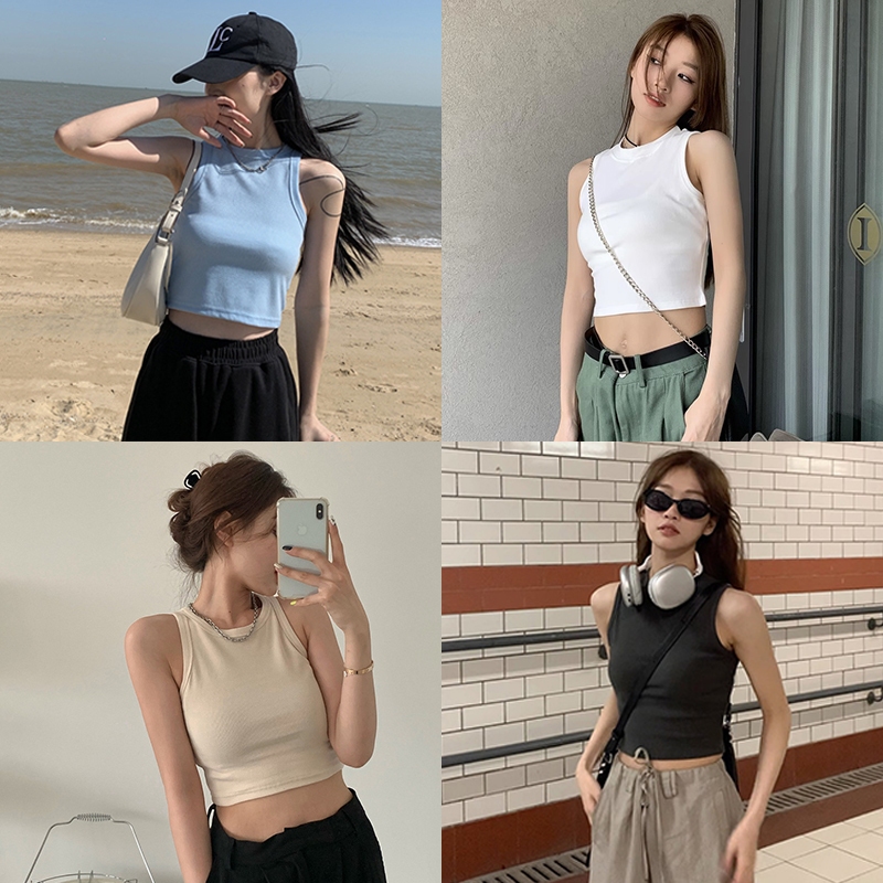 ผู้หญิง 4 สีทึบแขนกุดท็อปส์ซูเปิดเอว