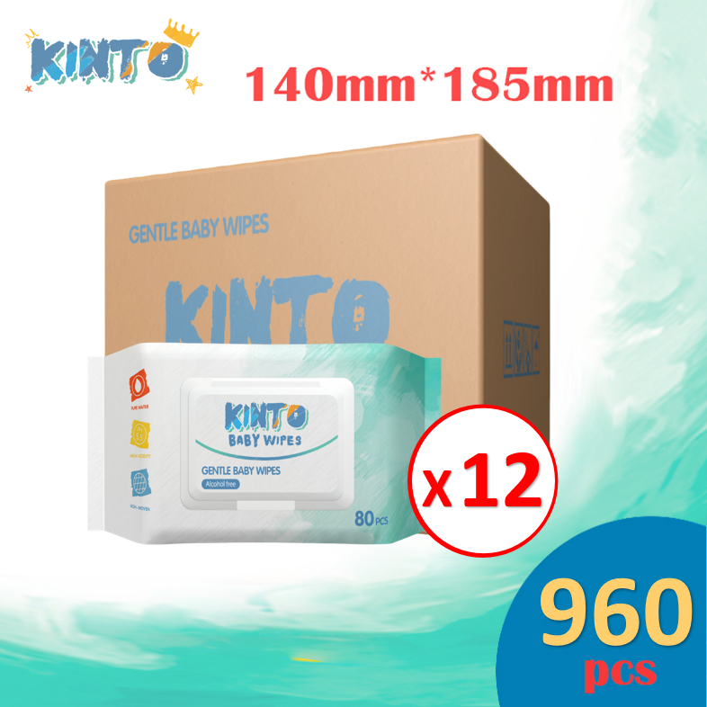 【NEW!!!】KINTO ทิชชู่เปียก ทิชชู่เปียกเด็ก บรรจุขนาดใหญ่ 12Pack - 960แผ่น  ไม่มีแอลกอฮอล์  ทำความสะอาดง่าย