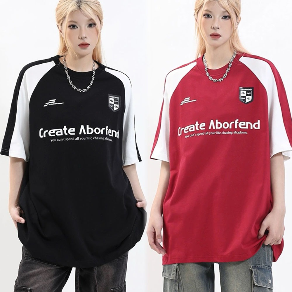cherryshop พร้อมส่ง เสื้อยืด oversize เสื้อยืดแขนสั้น สวยๆผู้หญิง สไตล์อเมริกันที่มีดีพิมพ์ลาย ทันสมัย