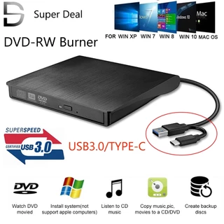 USB 3.0 /TYPE-C Dual Interface Ultra Slim External DVD-RW Burner/CD/Rewrite/ออปติคัลไดรฟ์แบบพกพาสีดำ