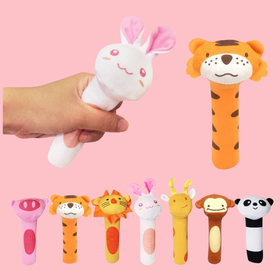 ตุ๊กตา ตุ๊กตามือจับ ของเล่นเด็ก โมบายตุ๊กตามือจับ มีเสียง ลายสัตว์ต่างๆ