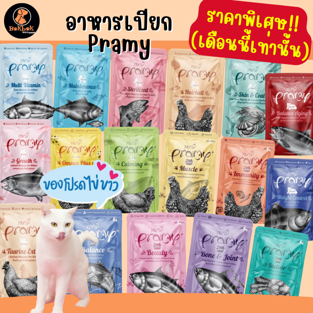 [ยกโหล Pramy] [คละรสได้] Pramy อาหารเปียกแมวพรามี่ บำรุงสุขภาพ ไม่เติมเกลือ ครบทุกสูตร พร้อมส่งจ้า