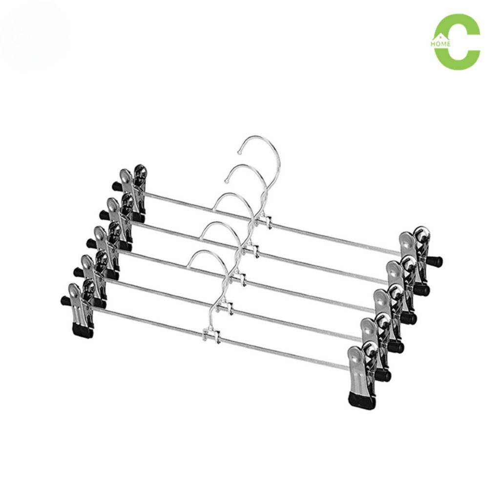 HOMEC ไม้แขวนเสื้อ แบบหนีบ แพ็ค 2ชิ้น และ 5ชิ้น pants clip ไม้แขวนสแตนเลส กว้าง 25ซม.