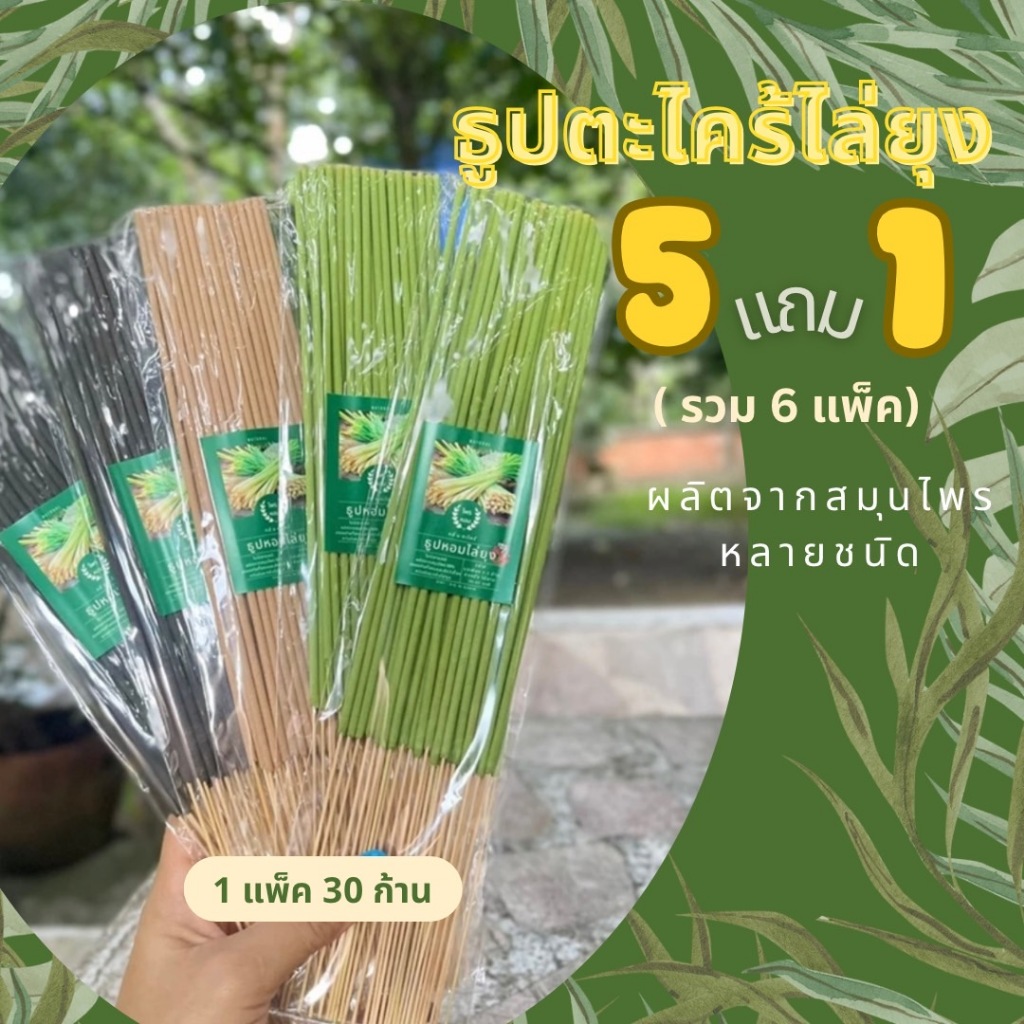 ธูปไล่ยุง 5 แถม 1  กลินหอมตะไคร้ ไม่เป็นอันตราย