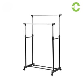 HOMEC ราวตากผ้าบาร์คู่ ที่ตากเสื้อเหล็ก ปรับระดับได้ มีล้อ แ…