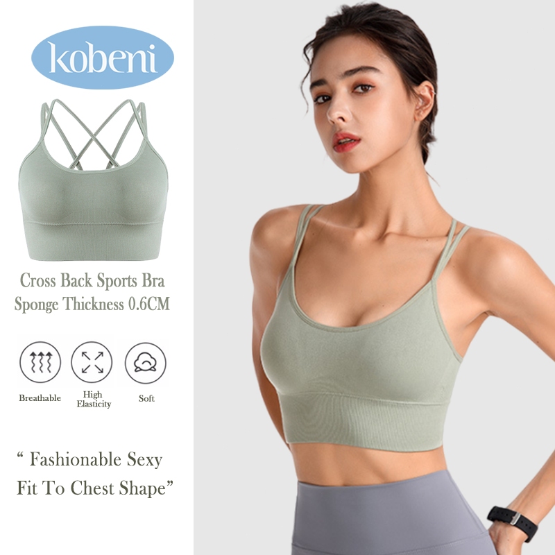 ⭐KOBENI⭐ สปอร์ตบรา เสื้อบราโยคะ สายเดี่ยวไขว้หลัง  มีฟองน้ำถอดออกได้ ผ้ายืดหยุ่น สวมใส่สบาย YOGA Spo