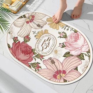 พรมเช็ดเท้า ลายดอกไม้ กันลื่น ลดกลิ่นอับ แห้งไว ขนาด40x60 cm. เหมาะสำหรับห้องครัว ห้องน้ำ