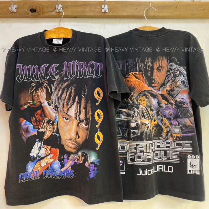Juice WRLD ฟอกไบโอ เสื้อวินเทจ เสื้อทัวร์ วง แรปเปอร์ ฮิปฮอป heavy vintage shirt