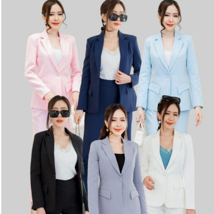 เสื้อสูทผู้หญิงทำงานสีพื้น No.2249 ใส่คู่กาาเกงกระบอกเล็ก no.2224-2 (S-6XL)