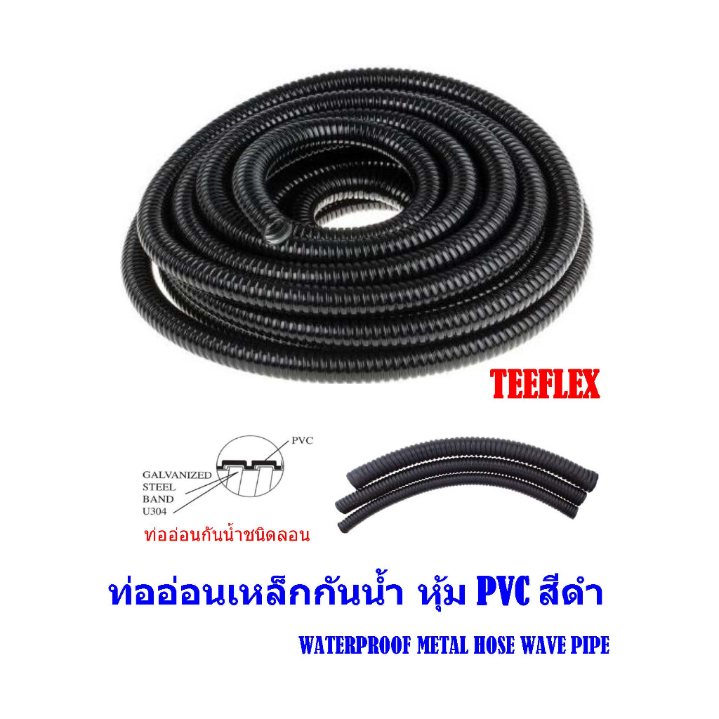 ท่ออ่อนกันเหล็กกันน้ำ TEEFLEX TYPE หุ้มPVC สีดำ ท่ออ่อนกันกันน้ำชนิดลอน (ราคา/เมตร) WATERPROOF METAL HOSE WAVE PIPE