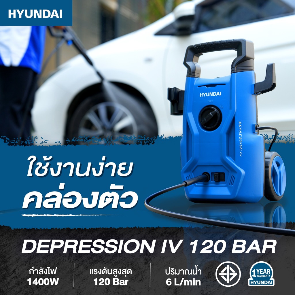 🔥รุ่นปี2024 + หัวTurbo🔥 Hyundai Depression 4 เครื่องฉีดน้ำแรงดันสูง 120 บาร์ เครื่องฉีดน้ำ ล้างรถ ล้