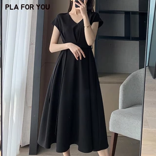 🌈S-5XL🌷เดรสยาว คอวี มีเชือกผูกเอวเข้ารูป พรางหุ่น เหมาะสำหรับสาวอวบ พลัสไซซ์ เดรสออกงาน ใส่สบาย