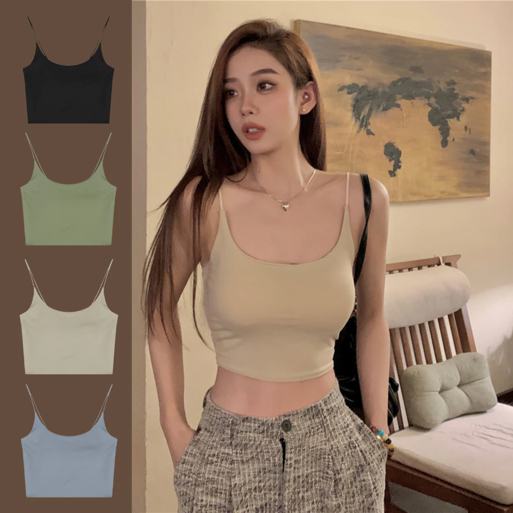 เสื้อสายเดี่ยวเสริมฟองน้ำเย็บติด B-082 เนื้อผ้าลื่นสบาย ระบายอากาศได้ดี สวมใส่ได้ทุกกิจกรรม