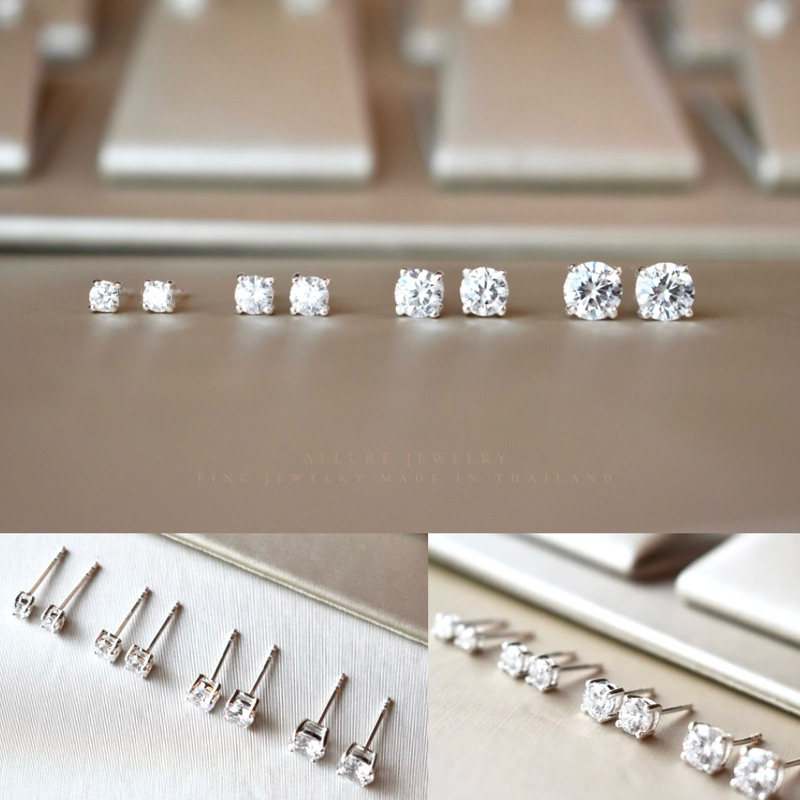 ต่างหูเงินแท้ 925 ประดับเพชร CZ Swiss Diamond งานฝัง 4 เตย - Allure Jewelry