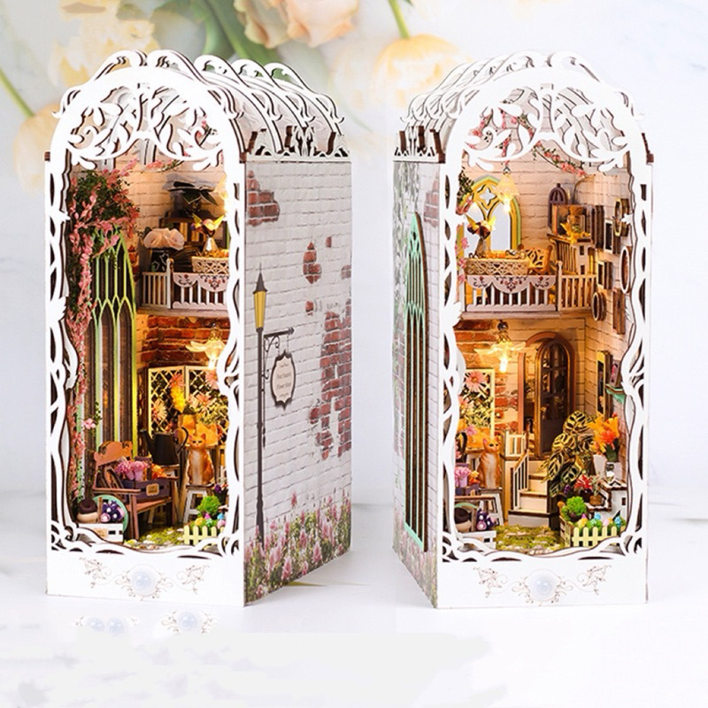 บ้านจิ๋ว DIY Book nook พร้อมฝาปิดกันฝุ่น รุ่น Garden House ห้องดอกไม้ ห้องสวนดอกไม้ บ้านวินเทจ